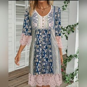Floral Lace Trim Dress